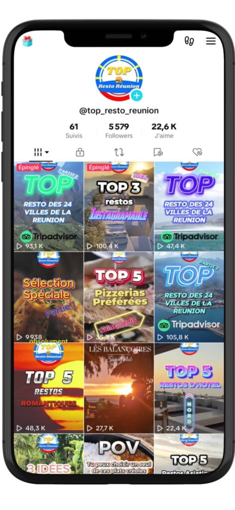 mockup du compte tiktok top resto réunion 